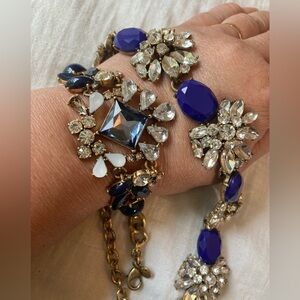 J. Crew Jeweled Statement Necklace and Bracelet Blue Clear‎ Stones Bling